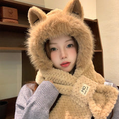 Autumn Winter Cute Furry Fox Ear Hat – Warm Cotton & Linen Beanie