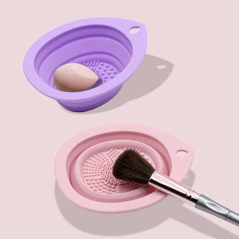 Folding Powder Puff Cleaning Bowl Eyeshadow Brush