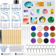 DIY Epoxy Resin Kit for Beginners with Silicone Molds Pigment Glitters Jewelry Pendant Earrings Keychain Making Accessories