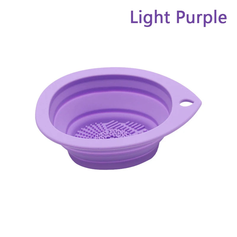 Folding Powder Puff Cleaning Bowl Eyeshadow Brush