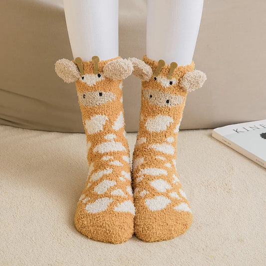 Cartoon Giraffe Chick Fuzzy Fluffy Socks
