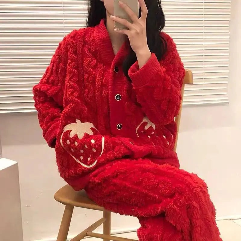 Women Winter Coral Fleece Pajama Sets