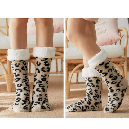 Leopard Fluffy Slipper Socks