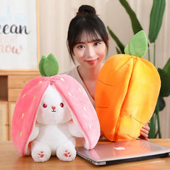Stuffed Soft Bunny Hiding in Strawberry & Carrot Bag