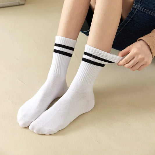 Solid Striped Black White Socks