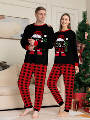 Family Matching Christmas Pajamas Set with Plaid, Santa & "CHRISTMAS CREW" Print, Cozy Xmas Loungewear