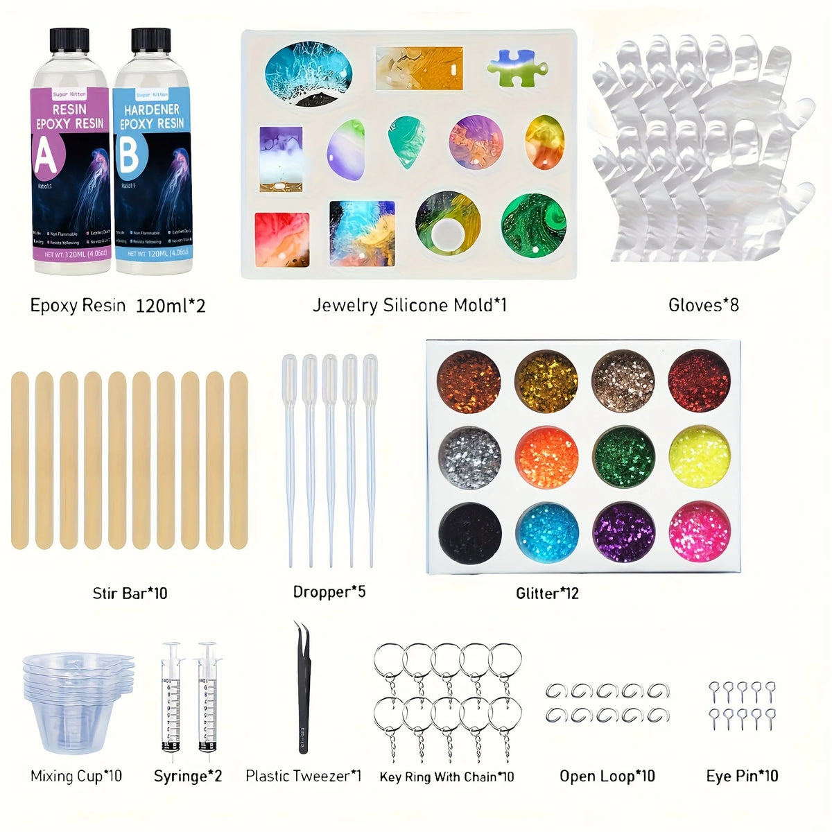 Resin Jewelry Making Kit, Starter Kit - Resin Kit and Mold Set with Jewelry Molds and Tools for Adult DIY Keychain Jewelry Makin