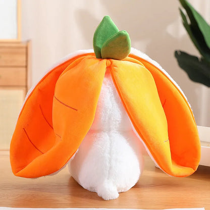 Stuffed Soft Bunny Hiding in Strawberry & Carrot Bag