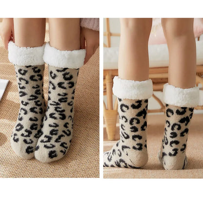 Leopard Fluffy Slipper Socks