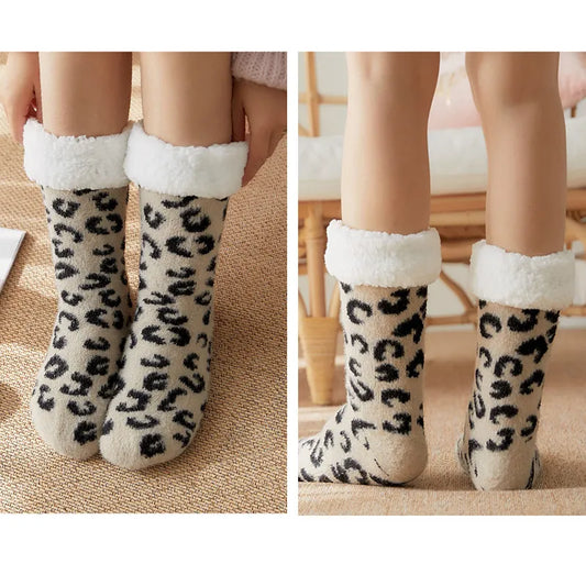 Leopard Fluffy Slipper Socks