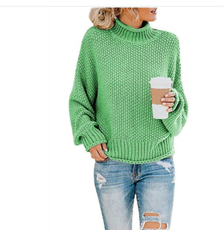 Solid Turtleneck Pullover Sweater – Women's Winter Knitted Top