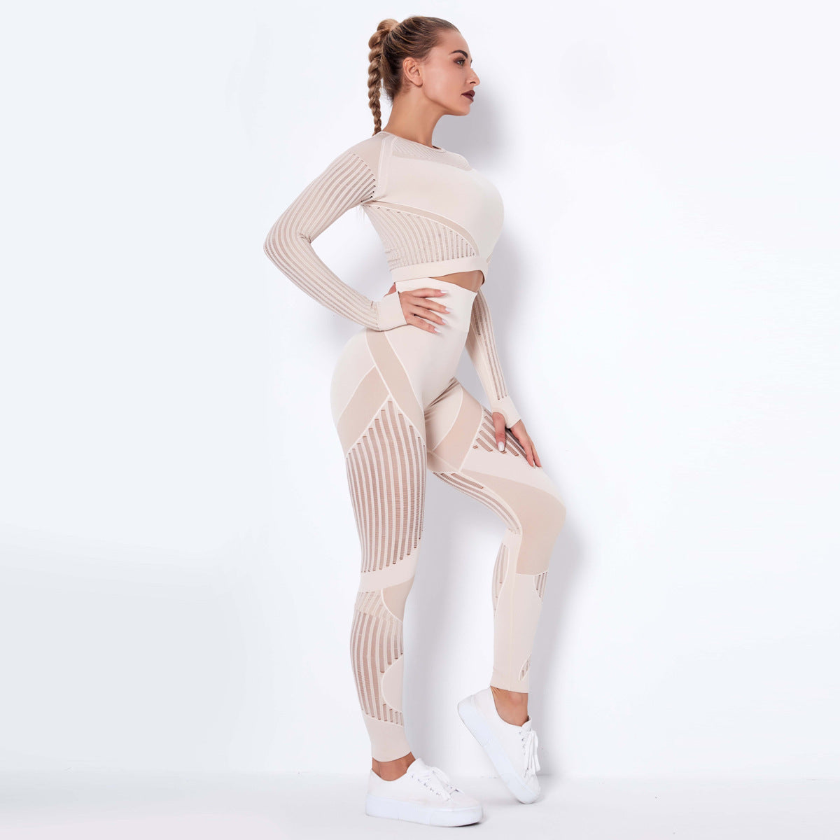 Seamless Yoga Suit – Long Sleeve Absorbent Stretch Activewear Set