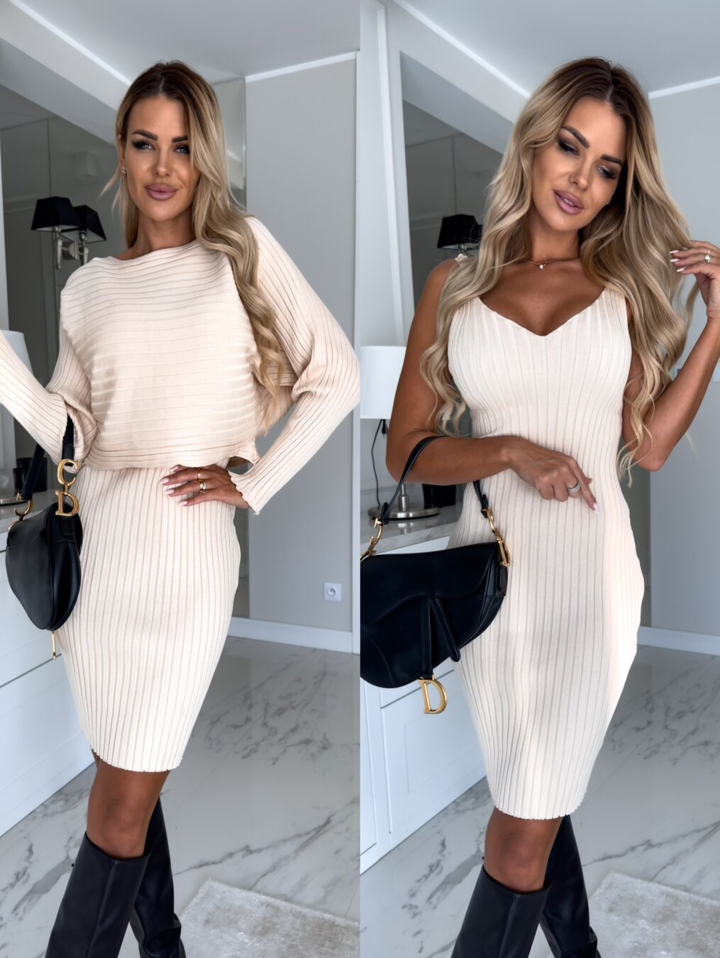 2pcs Women's Stripe Top & Suspender Skirt Set – Autumn Winter Fashion